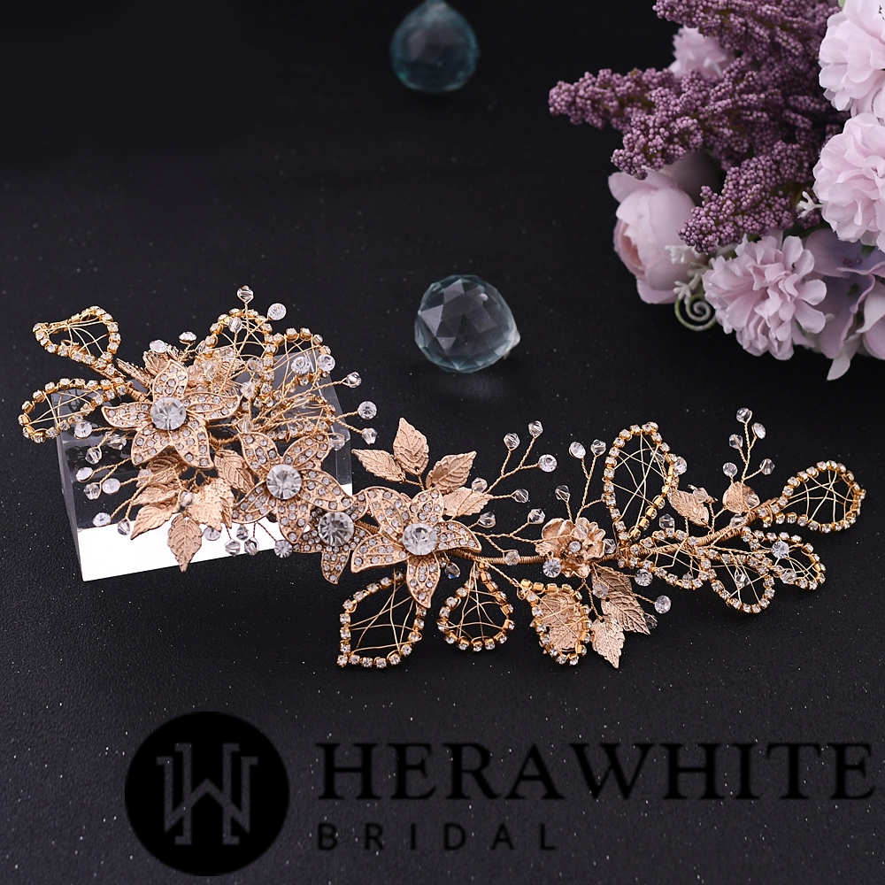 Serre Tête De Mariée Feuille D’Or – Image 5