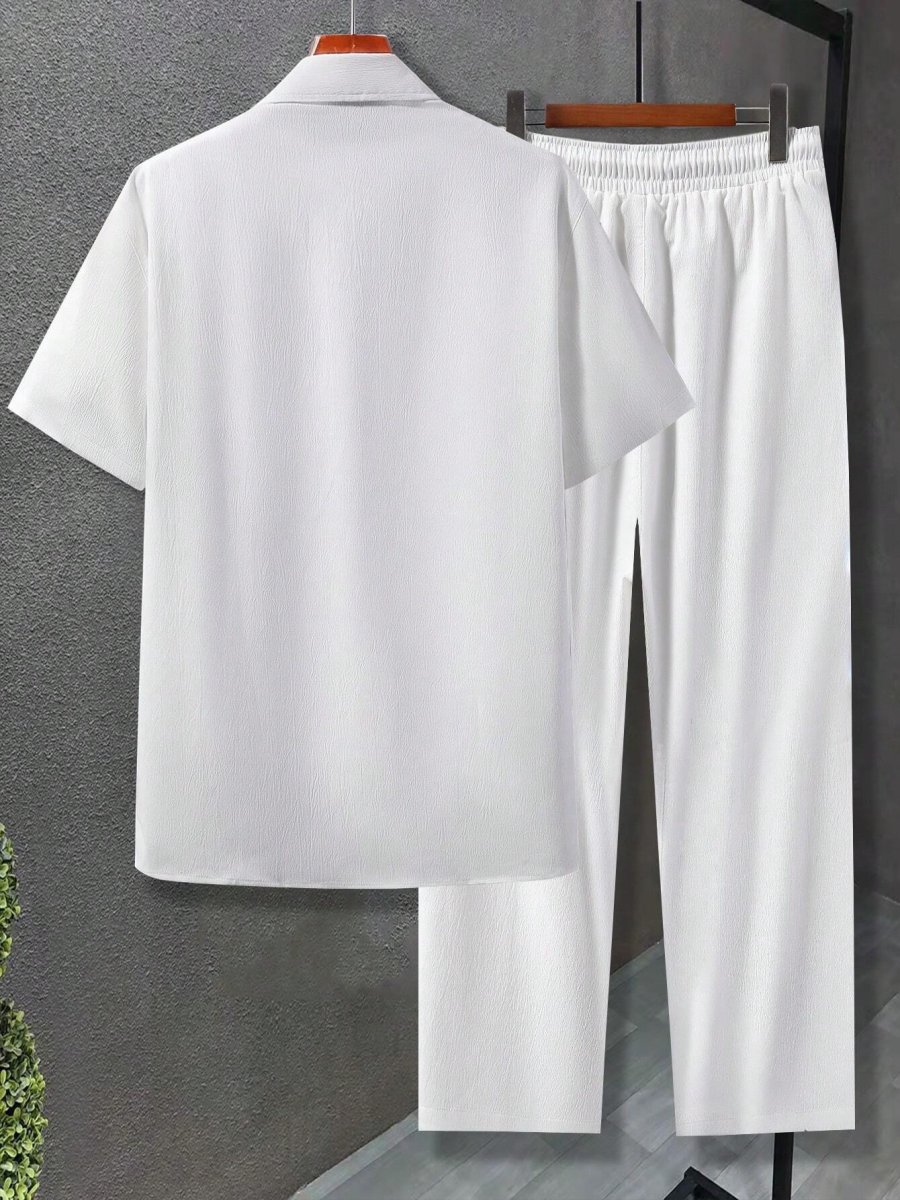 Ensemble Blanc Homme Chemise & Pantalon À Cordon (Sans T-Shirt) – Image 3