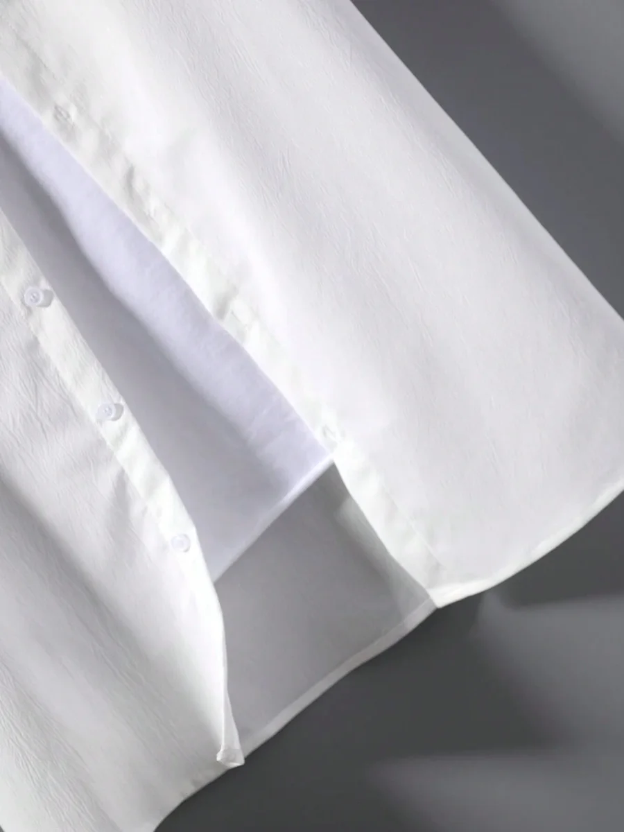 Ensemble Blanc Homme Chemise & Pantalon À Cordon (Sans T-Shirt) – Image 5