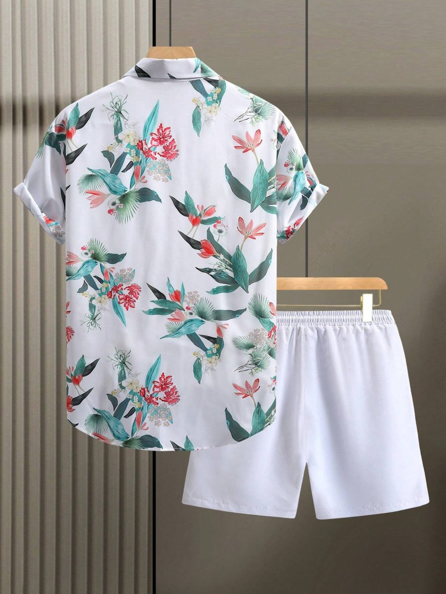 Ensemble Blanc Deux Pièces À Imprimé Floral Irrégulier Pour Hommes – Image 3