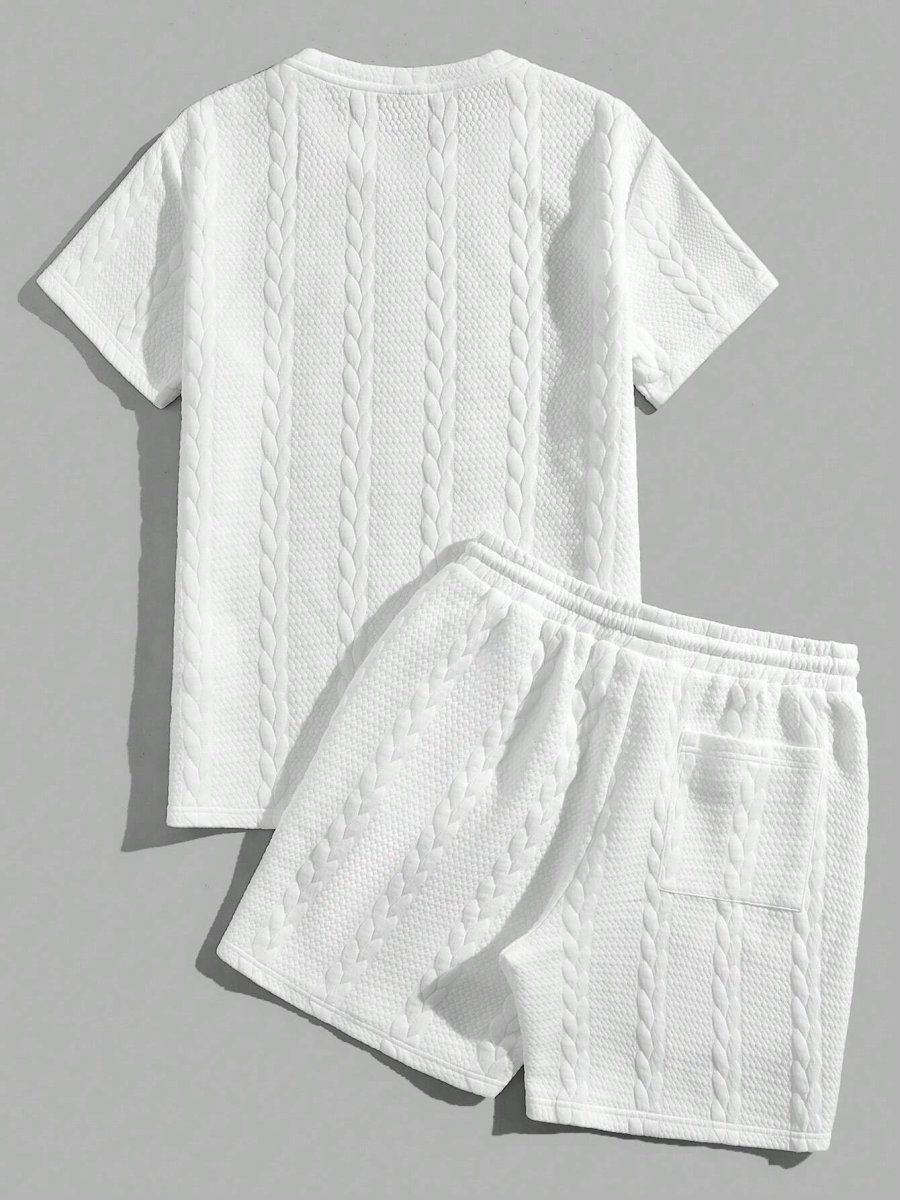 Ensemble Blanc De Deux Pièces Imprimé Décontracté En Tricot Pour Hommes – Image 3