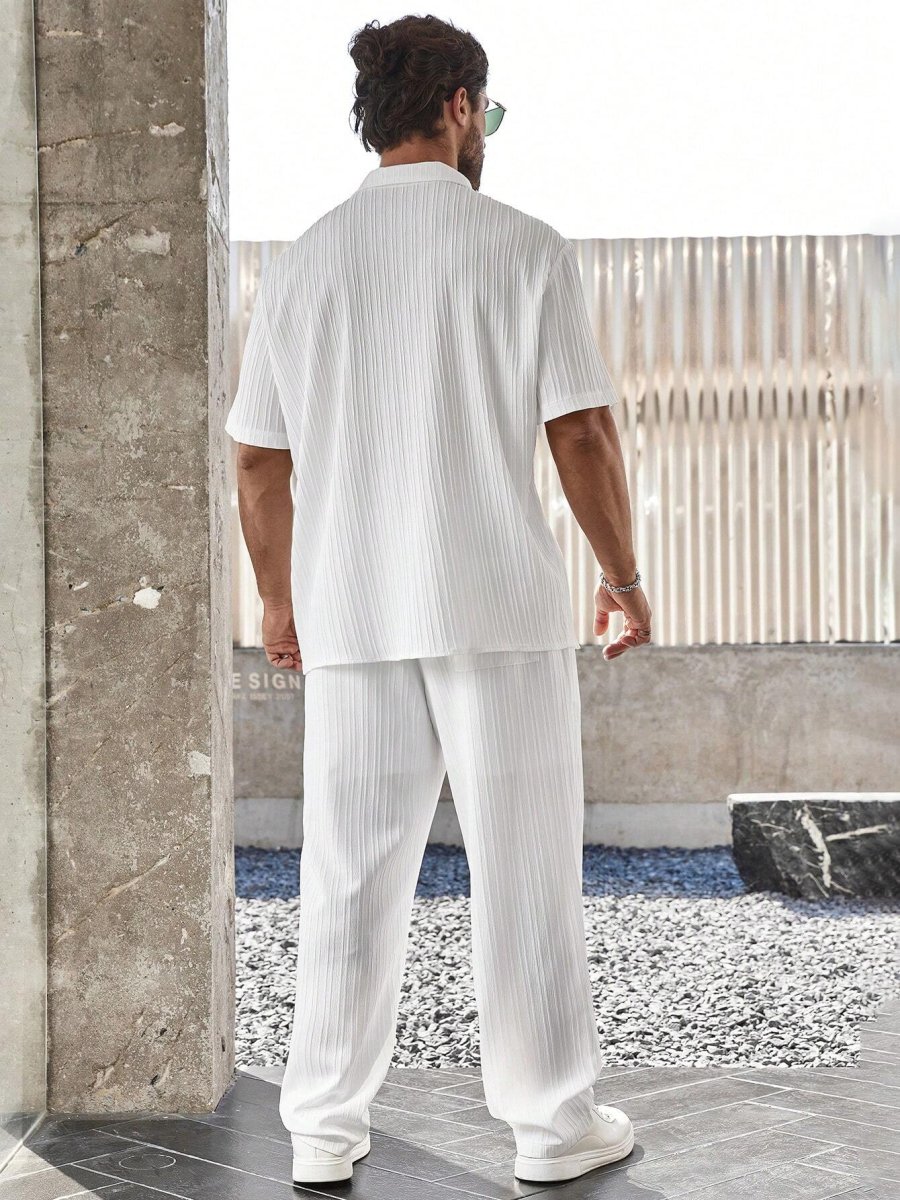 Ensemble Blanc De Chemises Texturées À Manches Courtes De Grande Taille Pour Hommes – Image 3