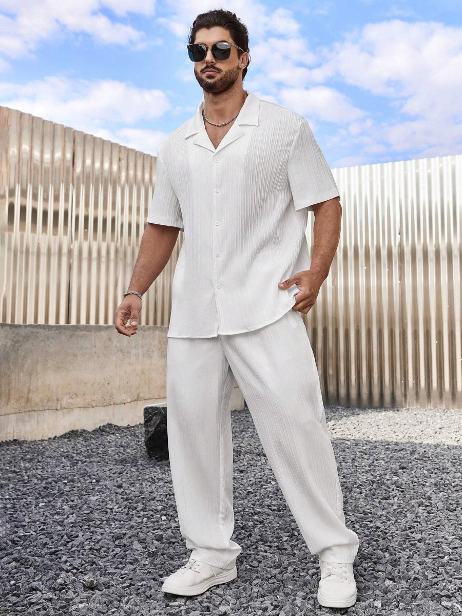 Ensemble Blanc De Chemises Texturées À Manches Courtes De Grande Taille Pour Hommes – Image 4