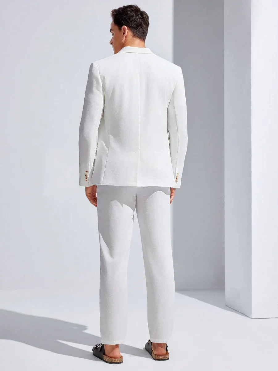 Ensemble De Costume Blanc Tissé Décontracté Et À La Mode Pour Homme – Image 3