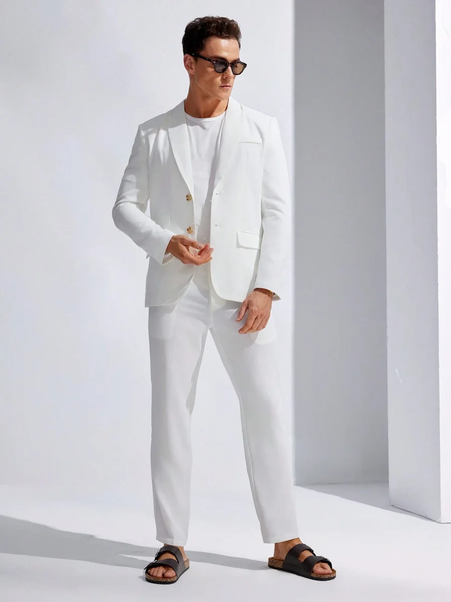 Ensemble De Costume Blanc Tissé Décontracté Et À La Mode Pour Homme – Image 5