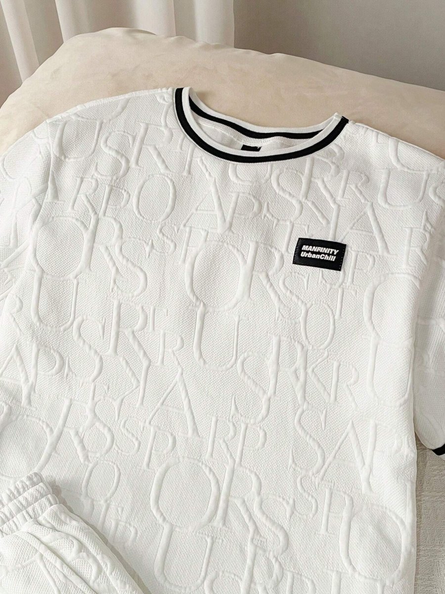 Ensemble Blanc deux pièces comprenant un T-shirt à manches courtes décontracté à bordure de couleur contrastée tricotée et un short pour le printemps et l’été – Image 4