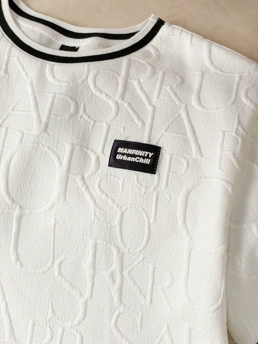 Ensemble Blanc deux pièces comprenant un T-shirt à manches courtes décontracté à bordure de couleur contrastée tricotée et un short pour le printemps et l’été – Image 5