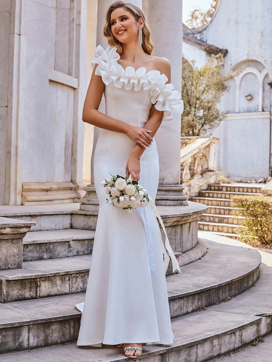 Robe de mariée sirène en dentelle florale avec manches en tulle détachables – Image 8