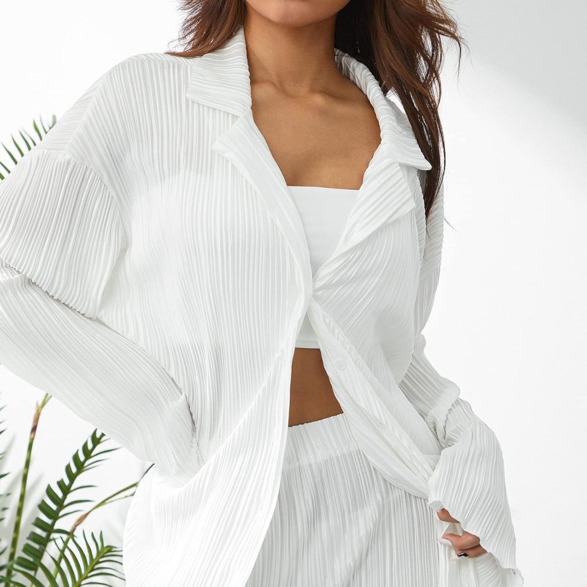 Ensemble de Tenue Décontractée pour Femmes : Chemise Plissée à Manches Longues + Pantalon – Image 7