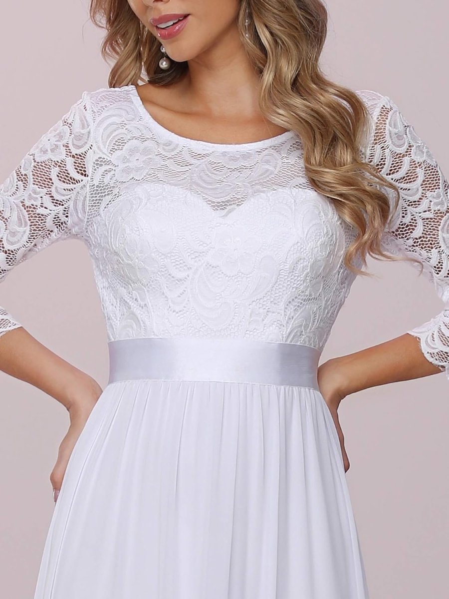 Robe De Mariée Simple Manches Longues Fluides Blanche – Image 6