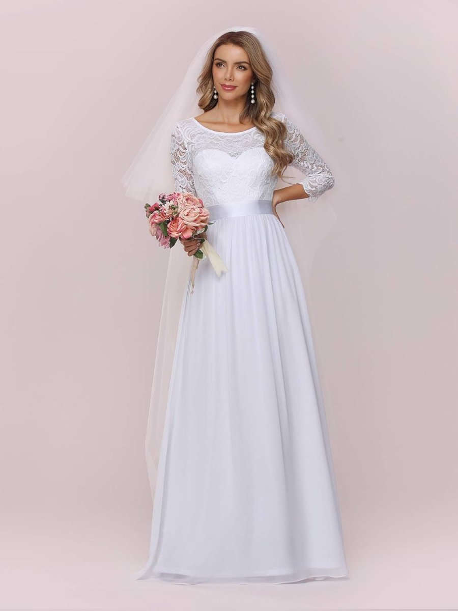 Robe De Mariée Simple Manches Longues Fluides Blanche – Image 7