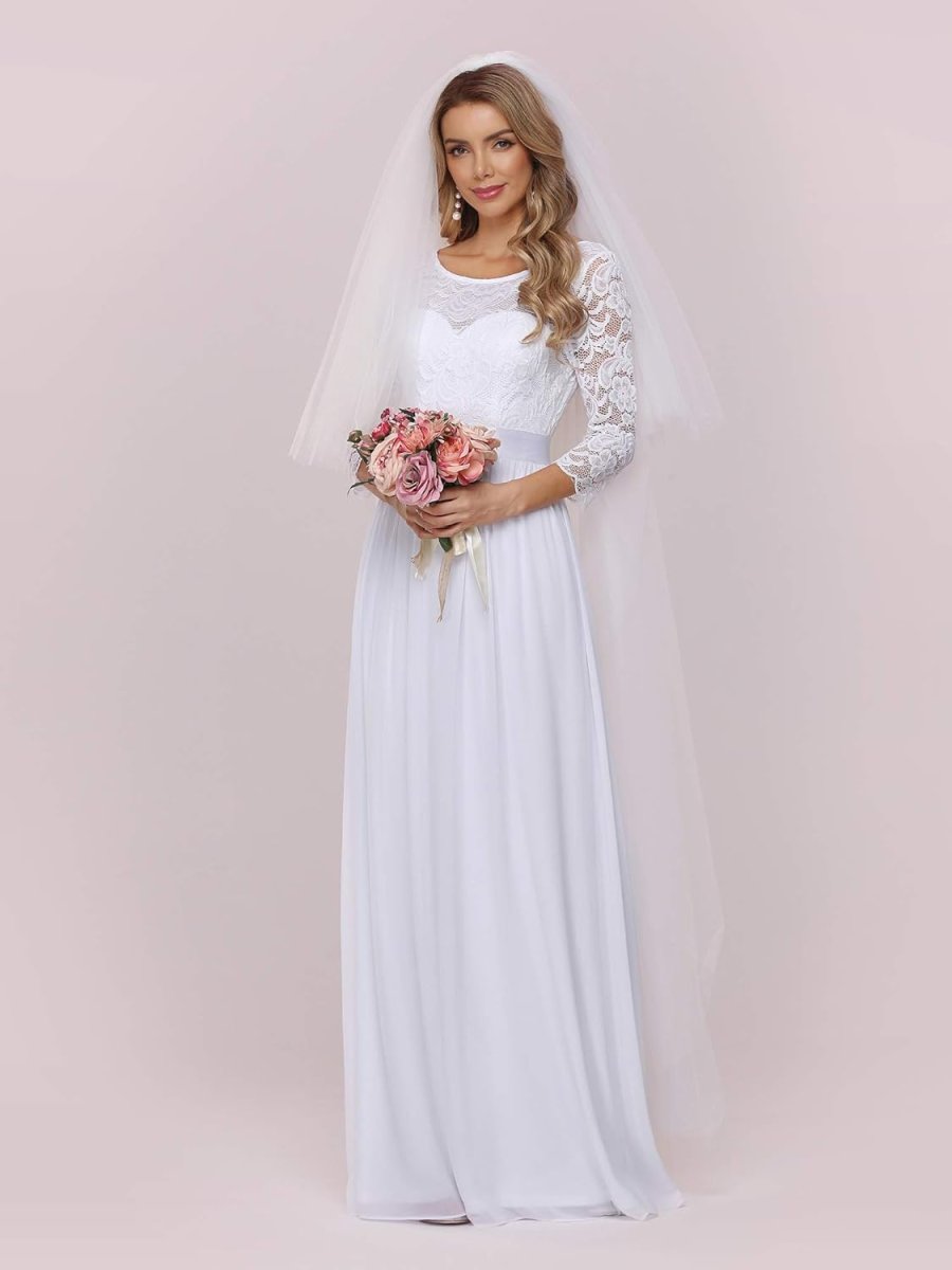 Robe De Mariée Simple Manches Longues Fluides Blanche – Image 8