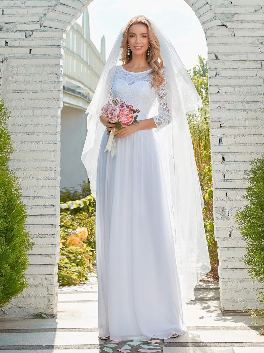 Robe De Mariée Simple Manches Longues Fluides Blanche – Image 9