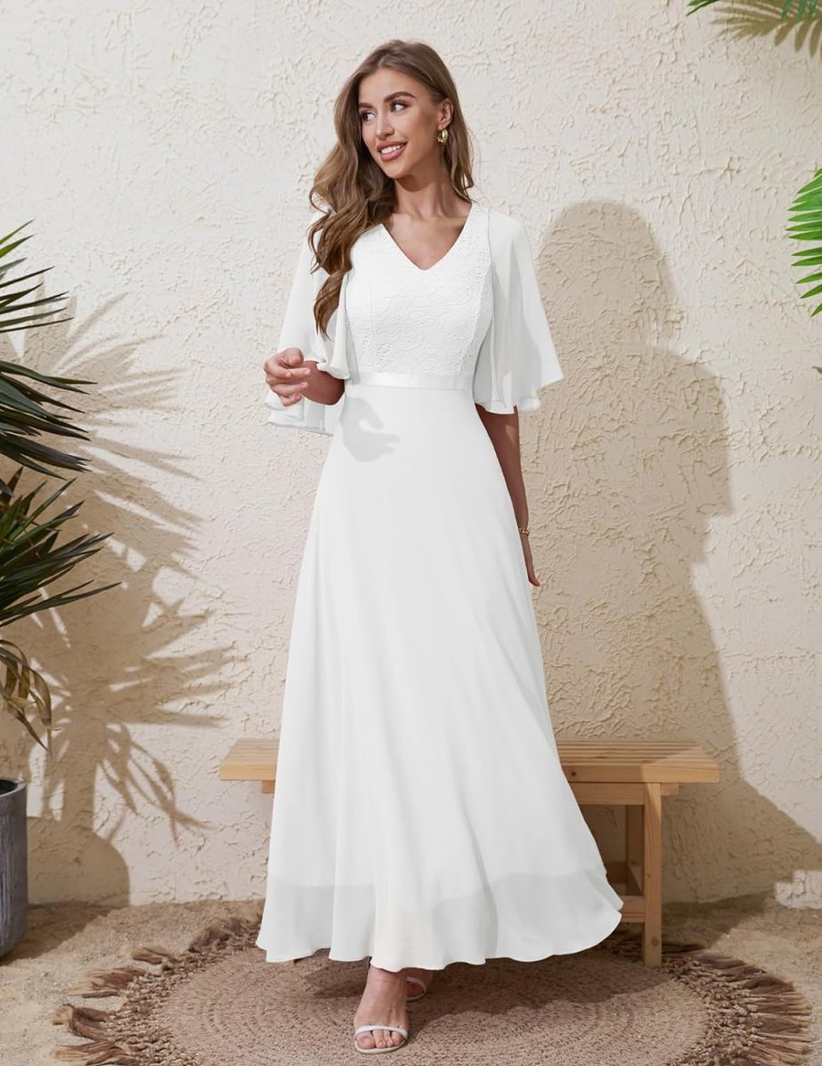 Robe de mariée A plissée simple et dentelle fine – Image 4