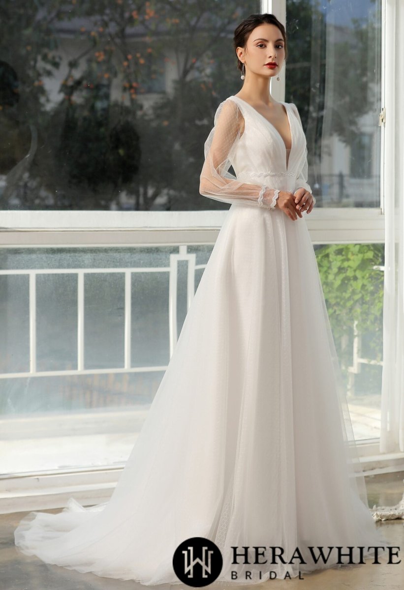 Robe De Mariée Manche Longue Blanche – Image 7