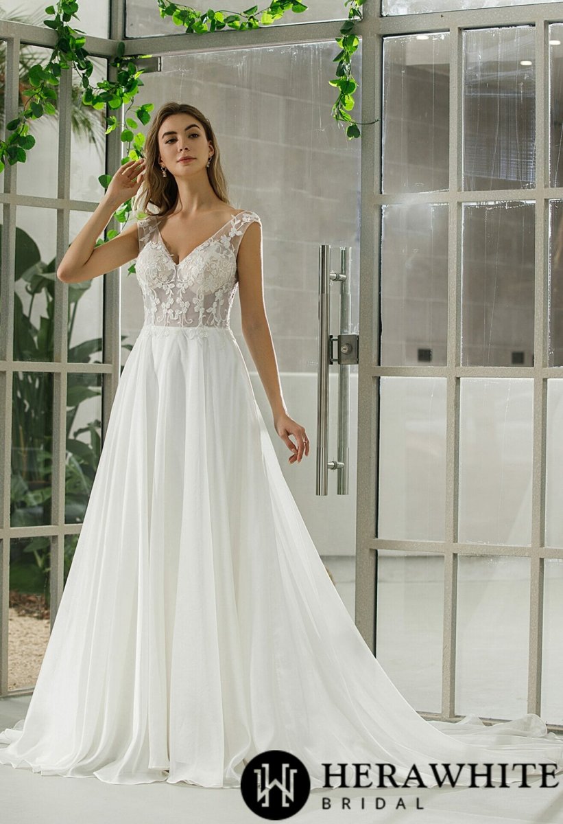 Robe de mariée sans manches en organza et dentelle à effet d’illusion – Image 3