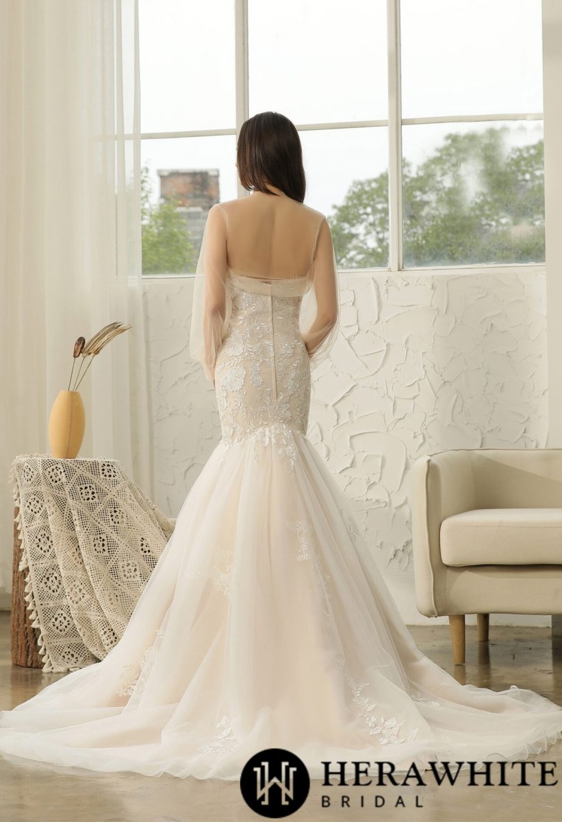Robe de mariée sirène en tulle et dentelle à cœur ouvert – Image 8