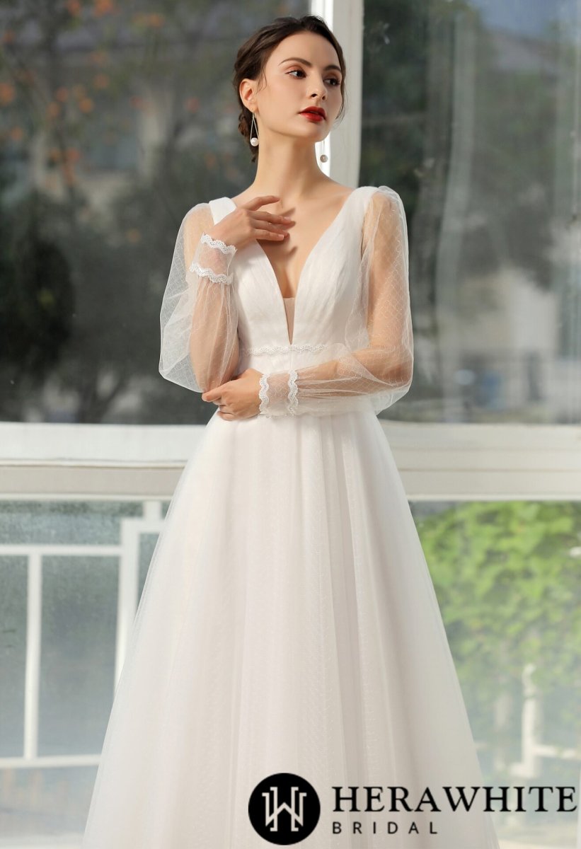 Robe De Mariée Manche Longue Blanche – Image 3