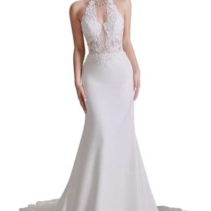 Robe de mariée sirène en dentelle vintage avec traîne et dos nu