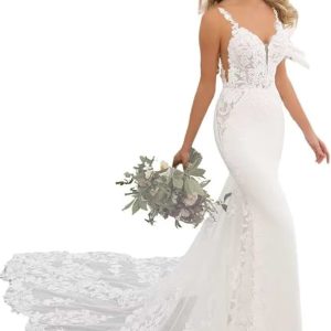 Robe de mariée sirène avec dos en dentelle fantaisie