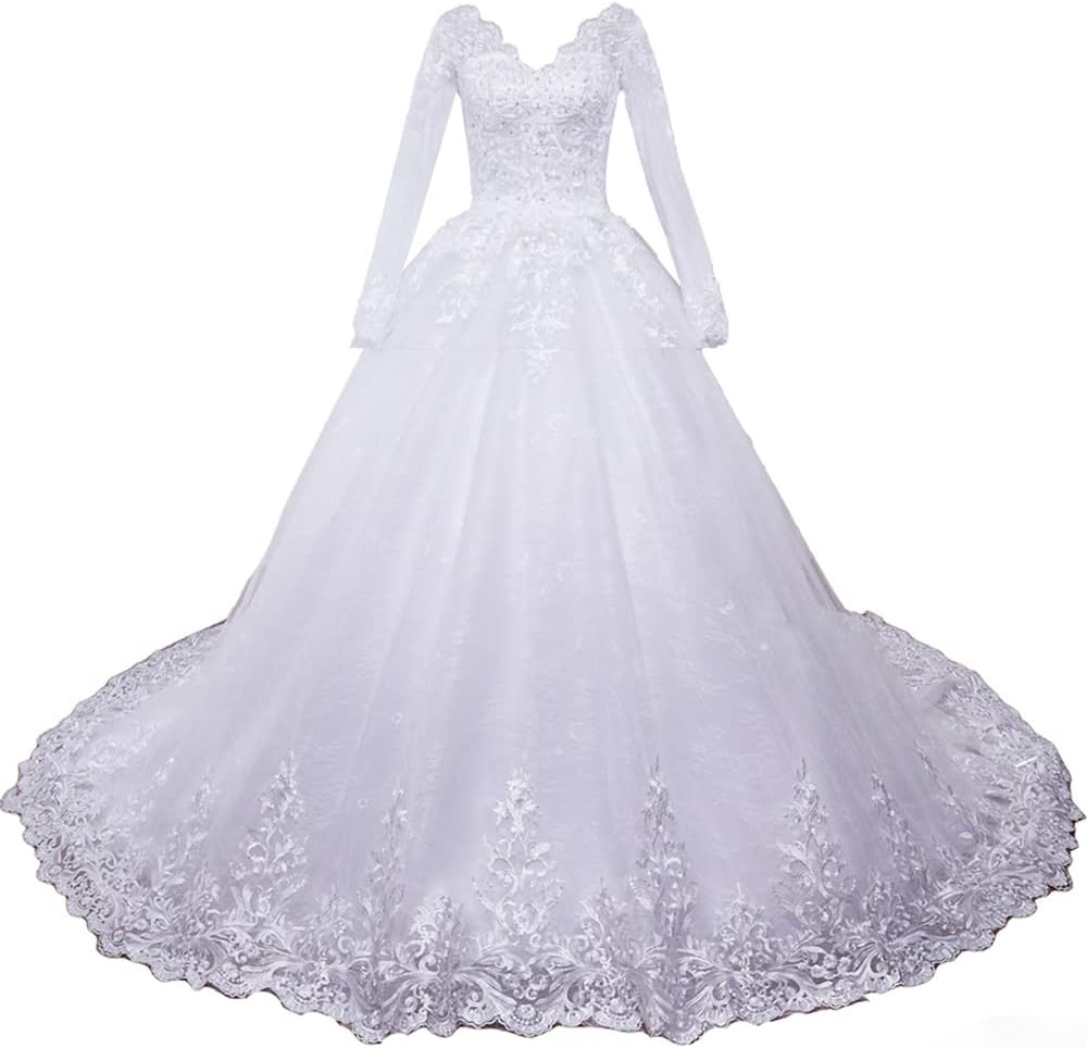 Robe De Mariée Hiver Manches Longues Blanche – Image 3