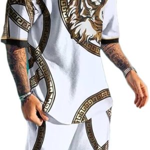 Ensemble Blanc deux pièces comprenant un T-shirt à manches courtes décontracté à bordure de couleur contrastée tricotée et un short pour le printemps et l&rsquo;été