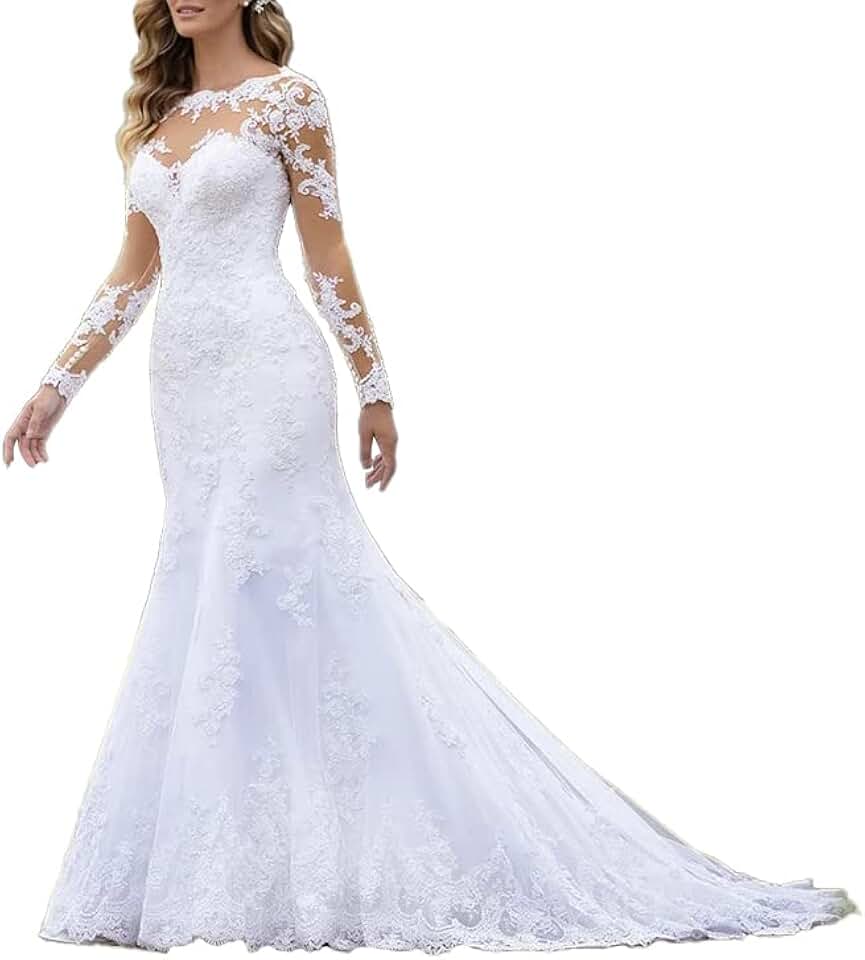 Robe De Mariée Sirène Dentelle Fleurie Blanche – Image 2