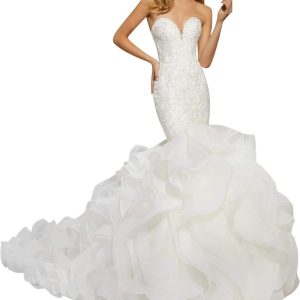 Robe De Mariée Trompette A Volants Blanche