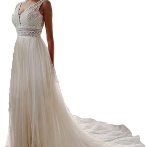 Robe de mariée en dentelle bohème et dos croisé