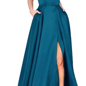 Robe de mariée A en satin avec poches et corsage illusion