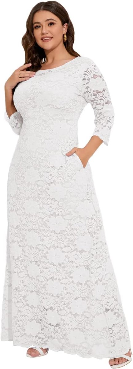 Robe De Mariée Dentelle Florale Grande Taille – Image 6