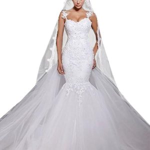 Robe De Mariée Sirène A Volants Blanche