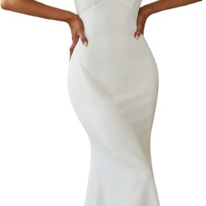 Robe De Mariée Sirène Blanche Manches Tombantes