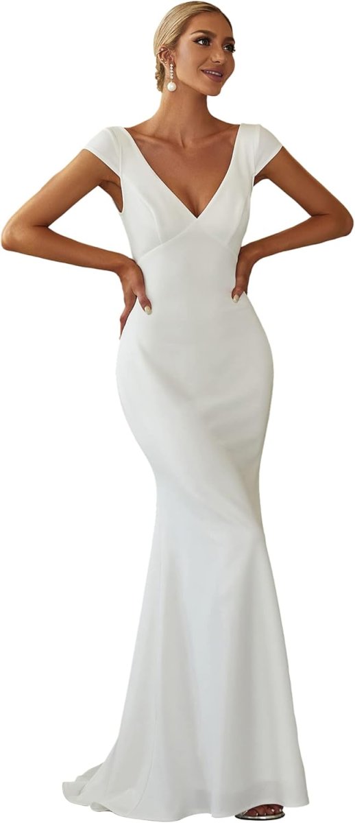 Robe De Mariée Sirène Blanche Manches Tombantes