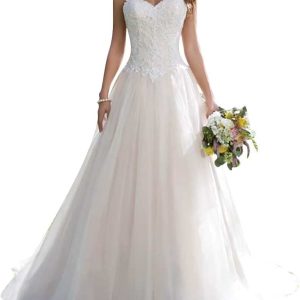 Robe de mariée à encolure cœur avec broderie