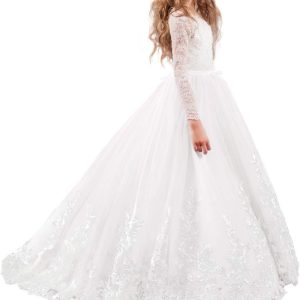 Robe De Mariée Fluide Haut Illusion à Dentelle Florale et Perlé