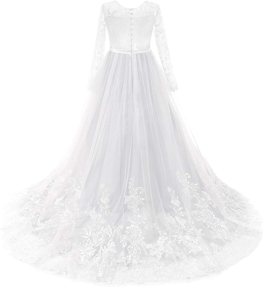 Robe De Mariée Fluide Haut Illusion à Dentelle Florale et Perlé – Image 7