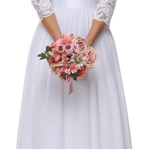 Robe De Mariée Simple Manches Longues Fluides Blanche