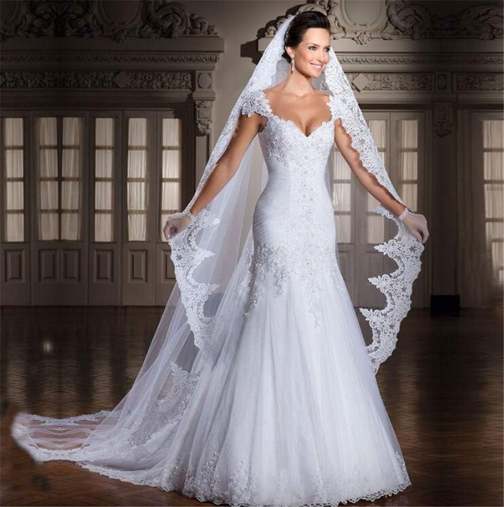 Robe De Mariage Sirène Blanche Longue Traîne – Image 3