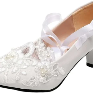 Chaussures Blanches Talons 5 cm à Dentelle