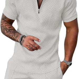 Ensemble Blanc De Deux Pièces Imprimé Décontracté En Tricot Pour Hommes