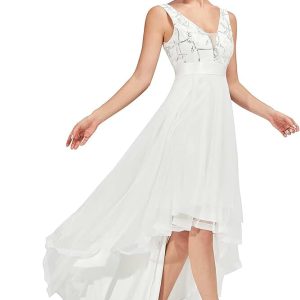 Robe de mariée A en dentelle pailletée col cœur plongeant