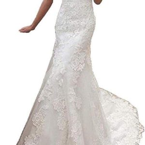 Robe de mariée A décolleté V et bretelles en dentelle