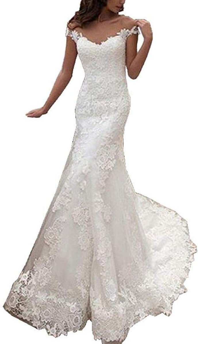 Robe de mariée A décolleté V et bretelles en dentelle