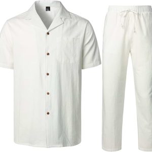 Ensemble Blanc Deux Pièces À Imprimé Floral Irrégulier Pour Hommes