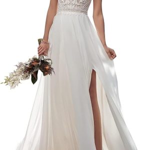 Robe de mariée en dentelle florale avec bretelles détachables aux épaules