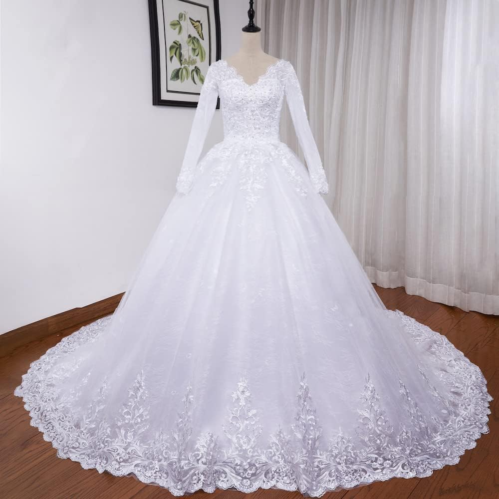 Robe De Mariée Hiver Manches Longues Blanche – Image 4