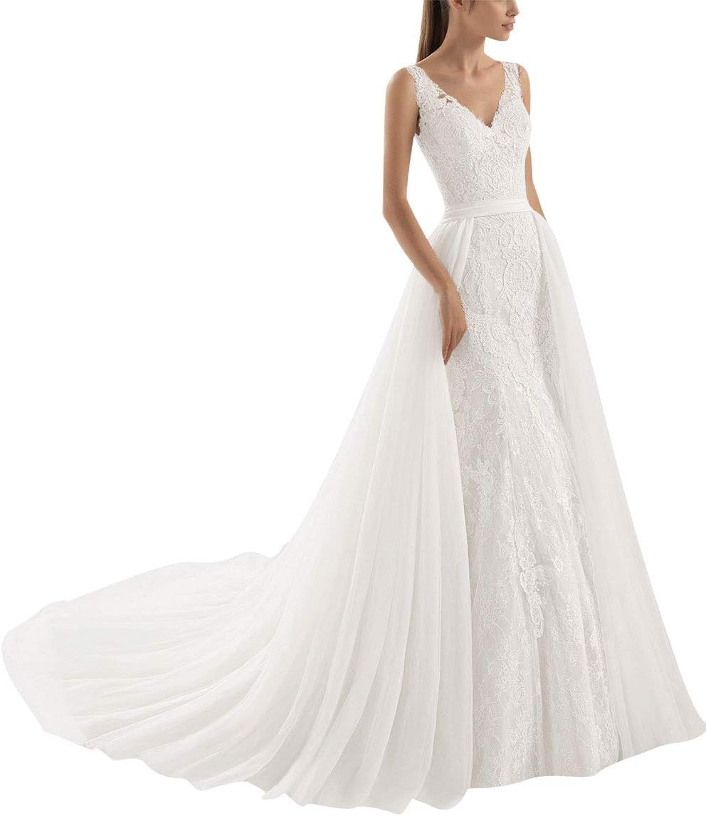 Robe de mariée sirène en tulle et dentelle à cœur ouvert – Image 3