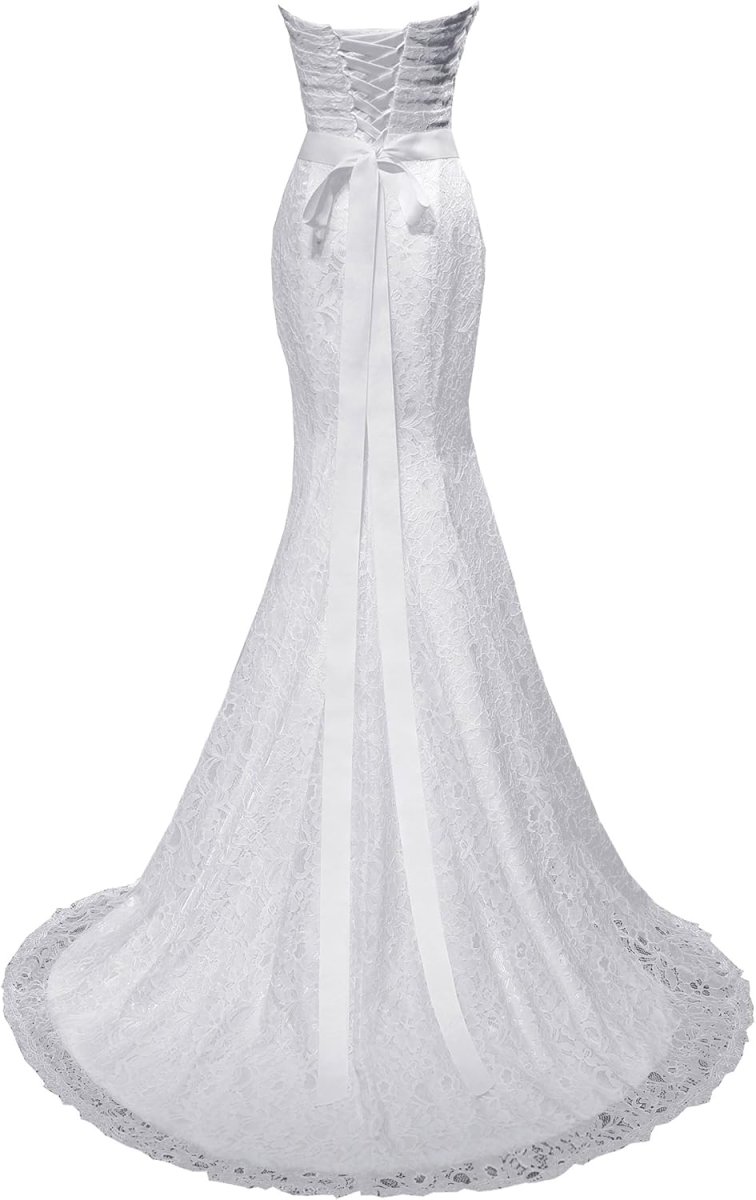 Robe de mariée A en dentelle avec décolleté en V et fleur en blush – Image 4