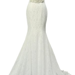 Robe de mariée fourreau avec bretelles en dentelle florale